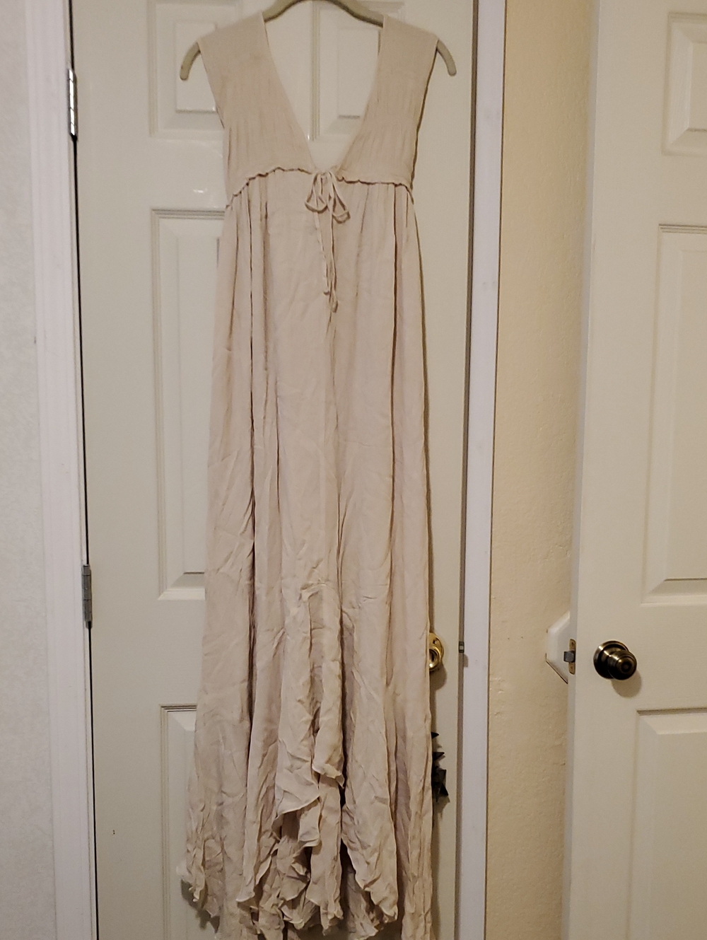 Free People Cream Tie-Front Ruffled Maxi Dress